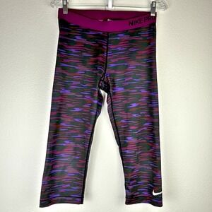 Nike Pro Women's Dri-Fit Capris Athletic Leggings Purple Camo Print Size L